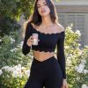 Women WISKII Active | Off Shoulder Long Sleeve Crop Top